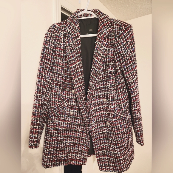 River Island Boucle Blazer in Red Check Size 8 - Picture 5 of 5